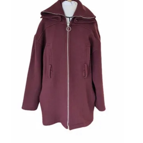 CARVEN France Oversized Wool Coat Jacket Belt Zip Front Hood Collar Pockets Rare - Picture 4 of 16